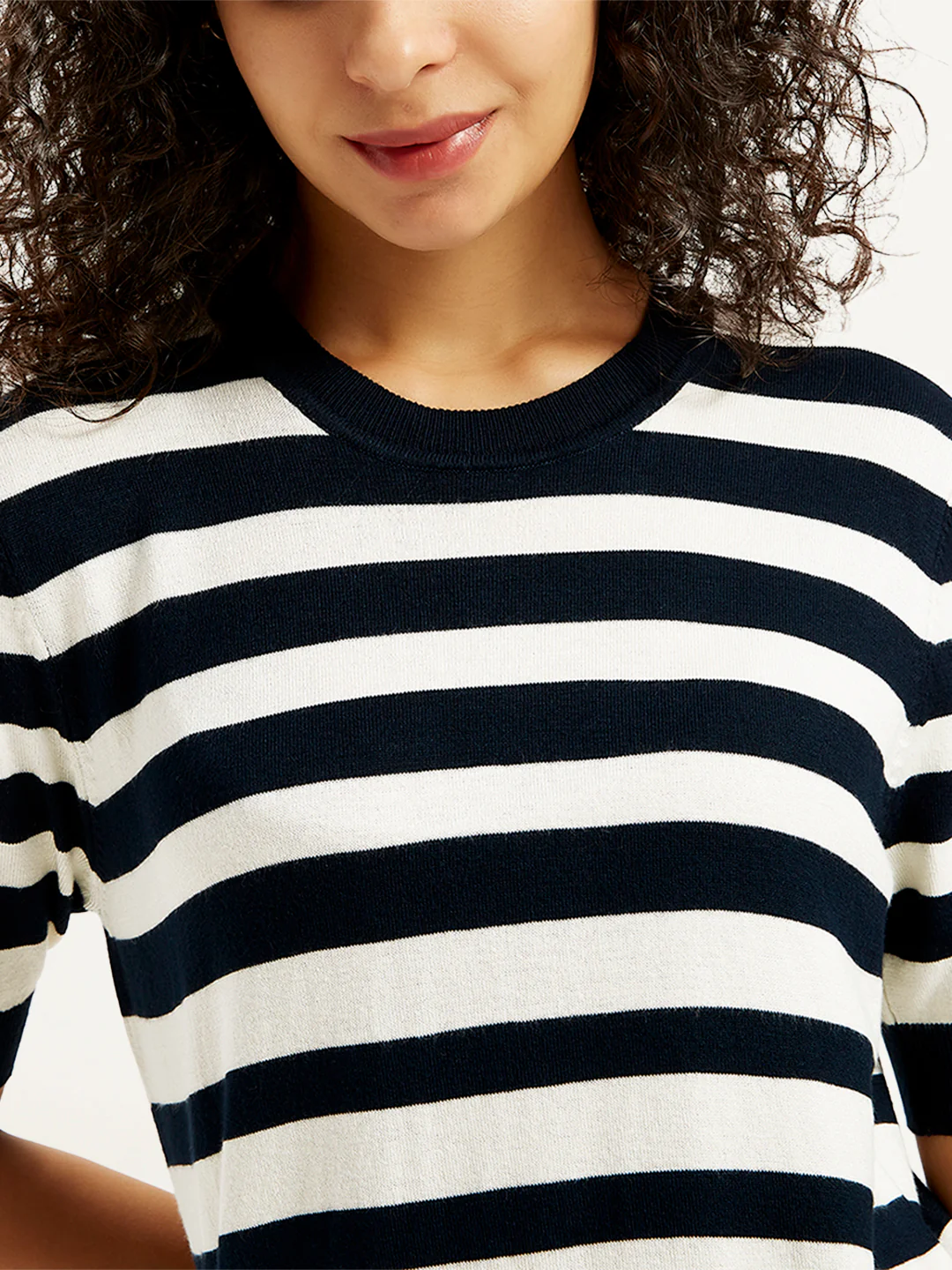 Women's Striped Black Crew Neck Sweater - Image 5