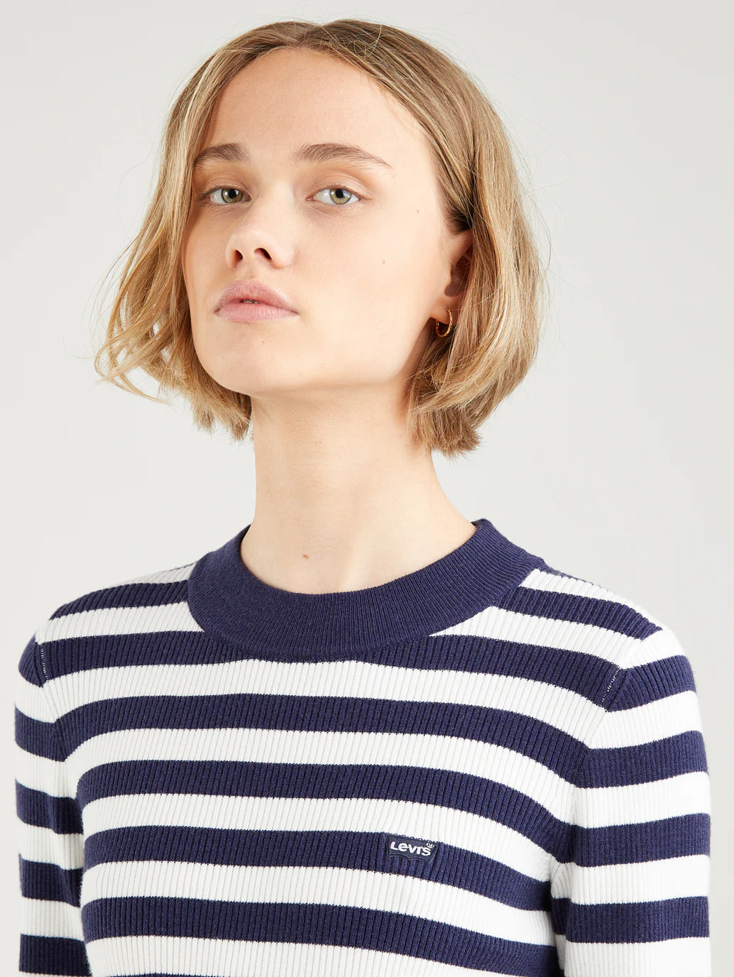 Women's Striped Navy Blue Crew Neck Sweater - Image 6