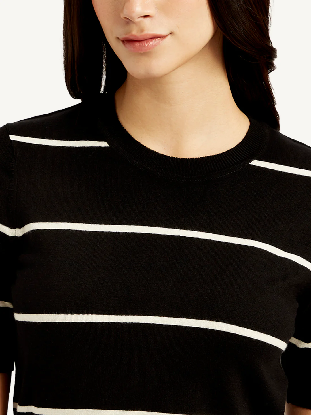 Women's Striped Black Crew Neck Top - Image 5