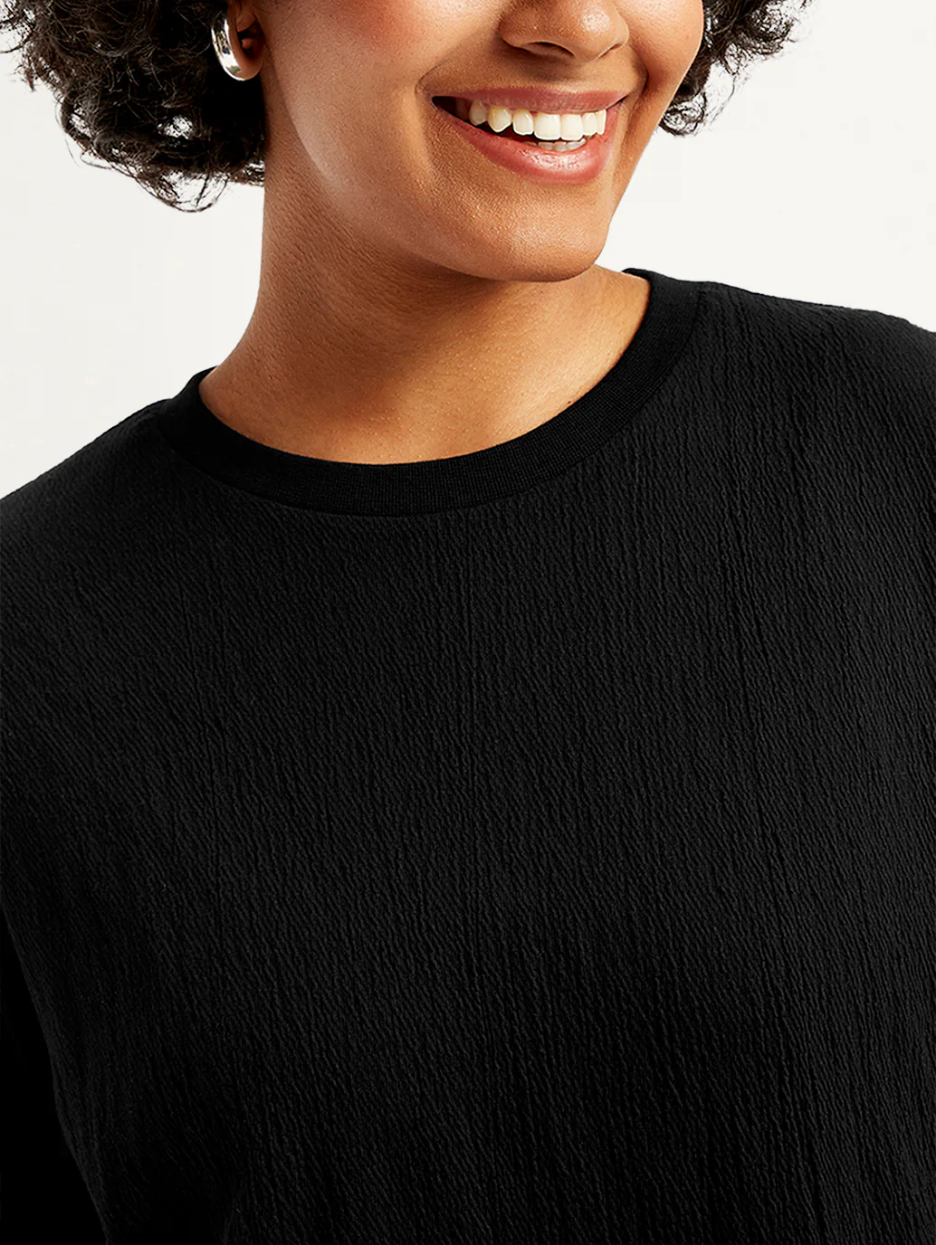 Women's Textured Black Crew Neck Top - Image 4