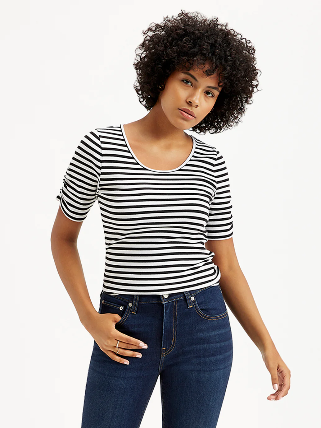 Women's Striped Black Round Neck Top - Image 2