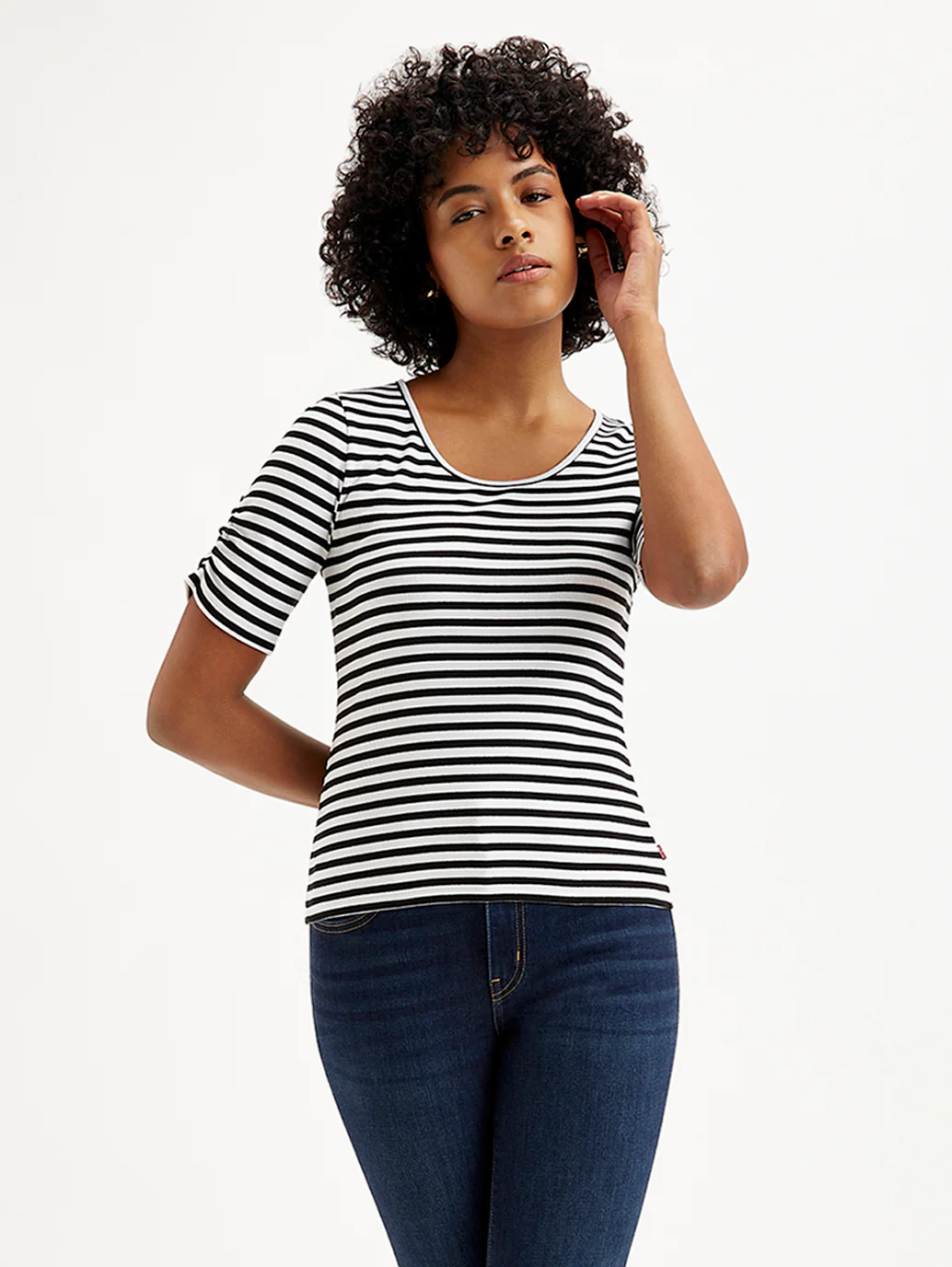 Women's Striped Black Round Neck Top - Image 3