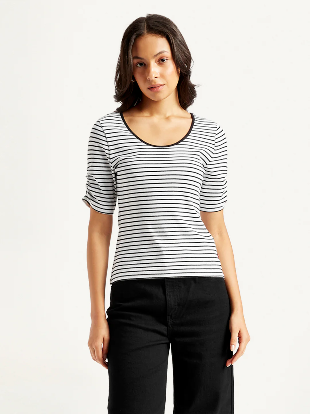Women's Striped Black Scoop Neck Top - Image 2