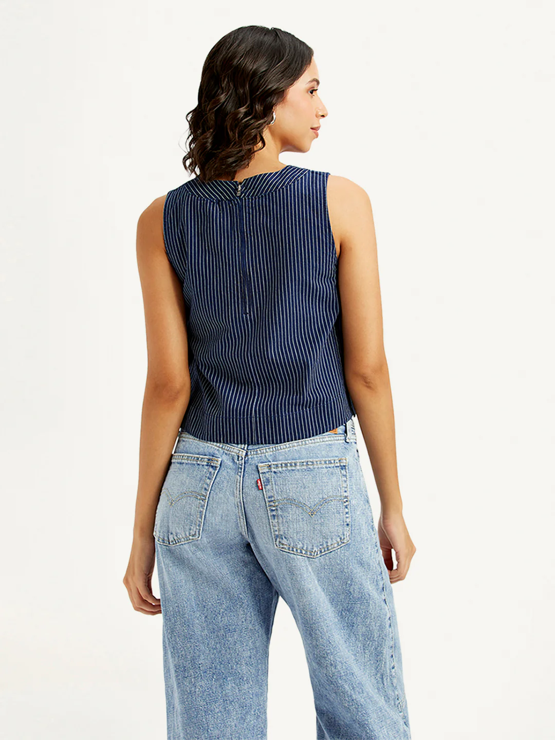 Women's Striped Blue Boat Neck Top - Image 2