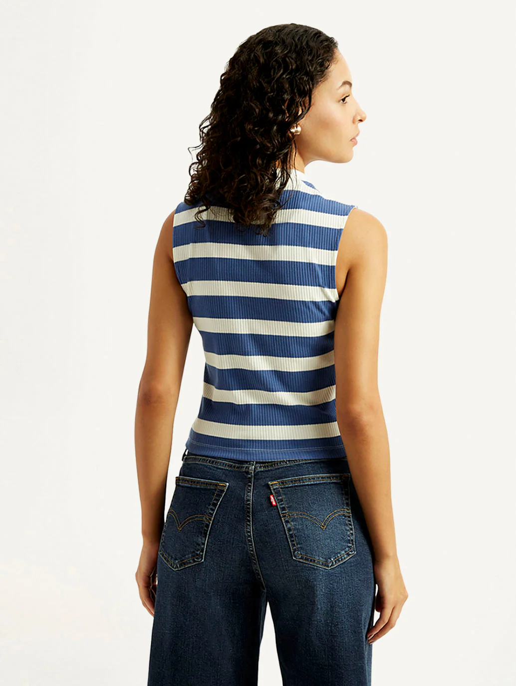 Women's Striped Blue Collar Neck Top - Image 2