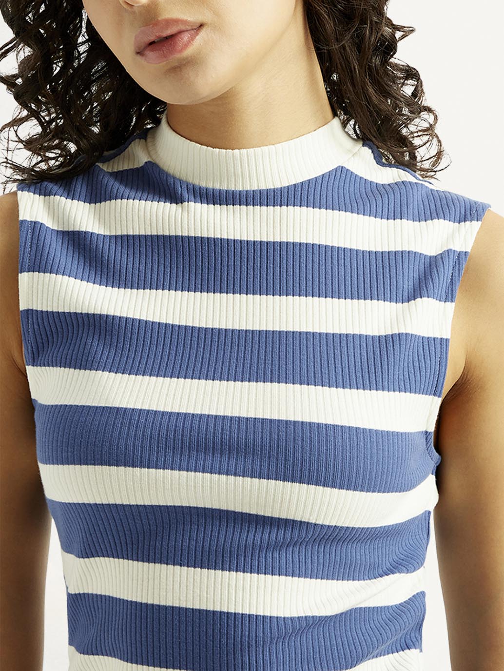 Women's Striped Blue Collar Neck Top - Image 3