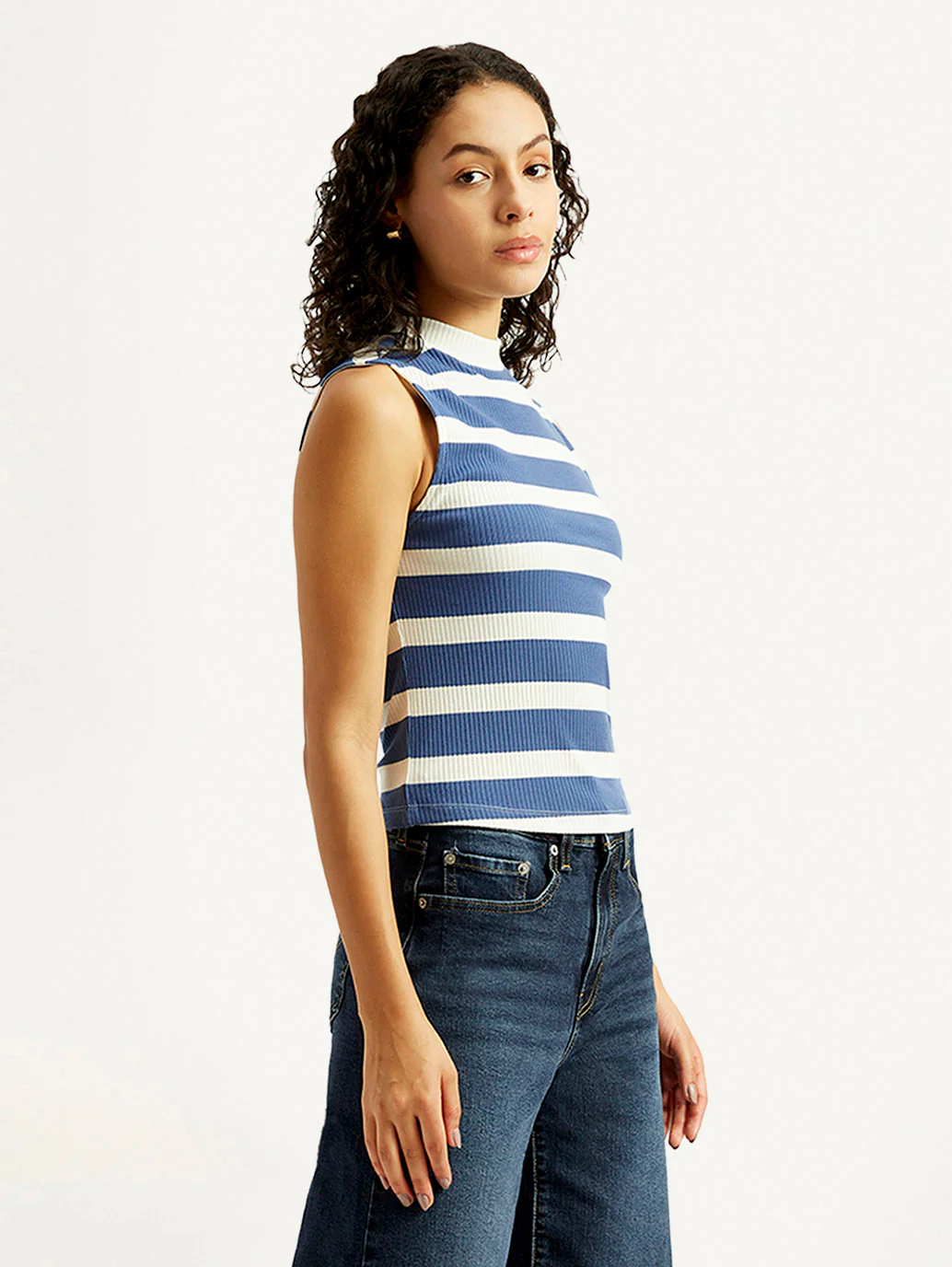 Women's Striped Blue Collar Neck Top - Image 4