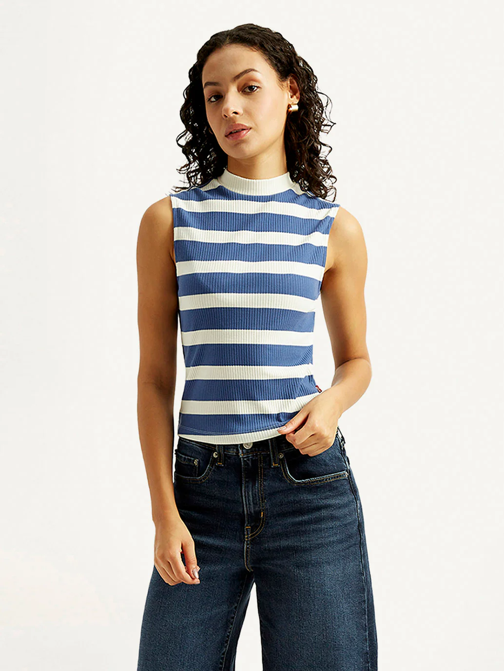 Women's Striped Blue Collar Neck Top - Image 5