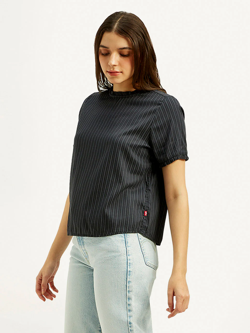 Women's Striped Charcoal Grey Collar Neck Top - Image 5