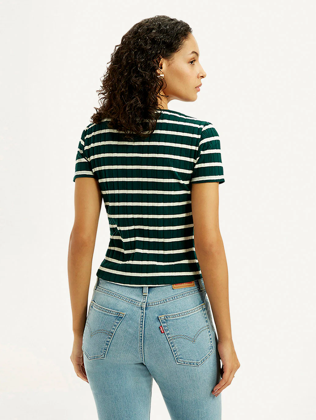 Women's Striped Dark Green Scoop Neck Top - Image 3