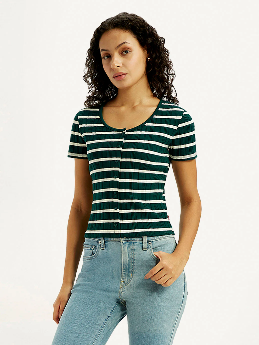 Women's Striped Dark Green Scoop Neck Top - Image 5