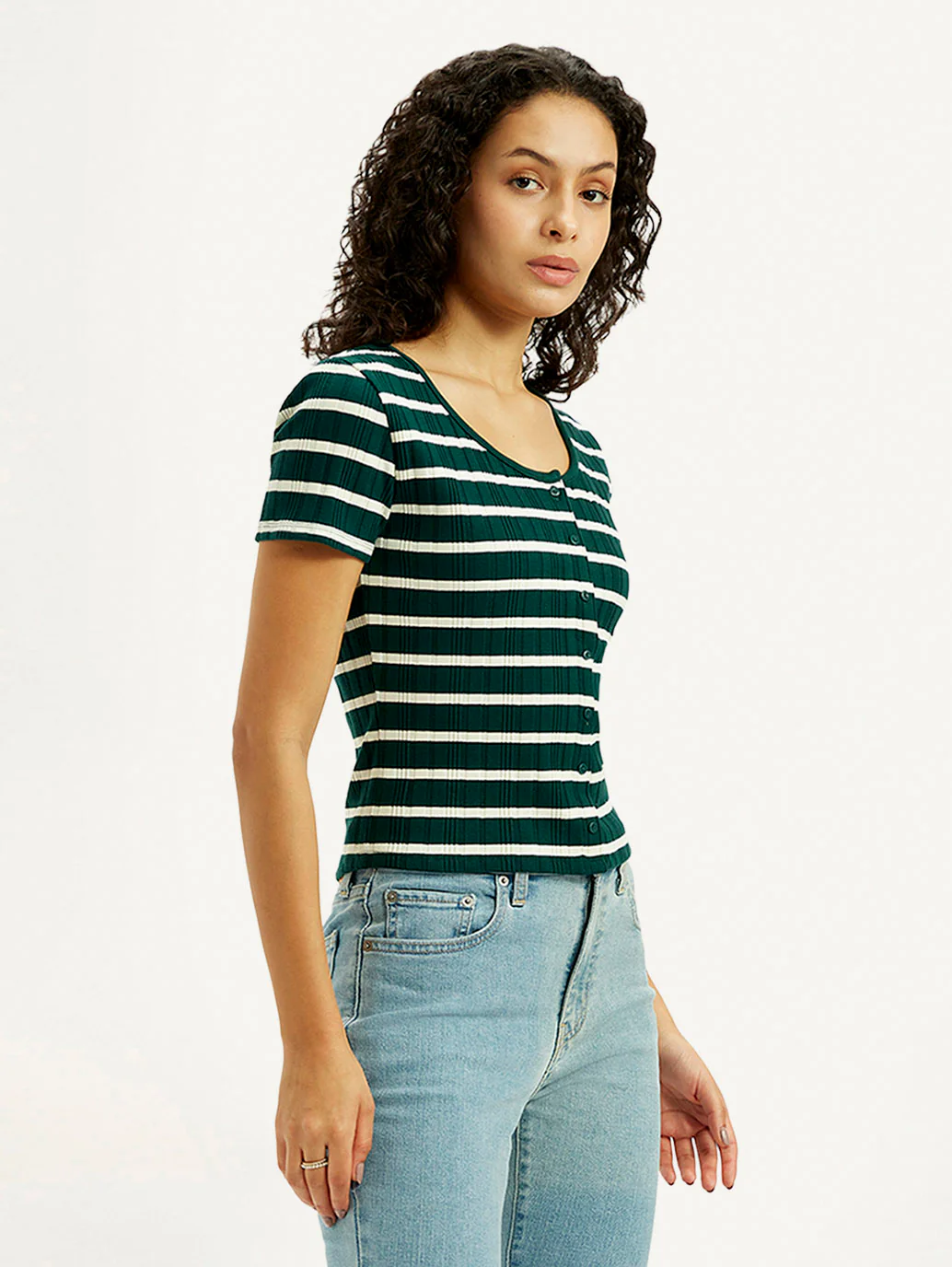Women's Striped Dark Green Scoop Neck Top - Image 6