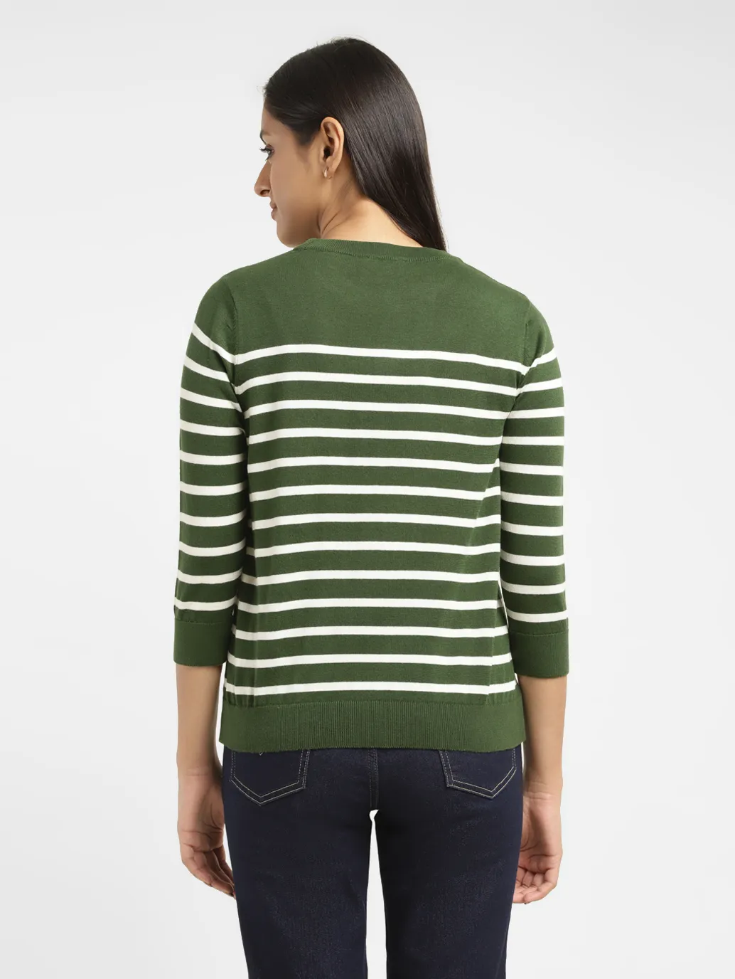 Women's Striped Green Crew Neck Sweater - Image 3