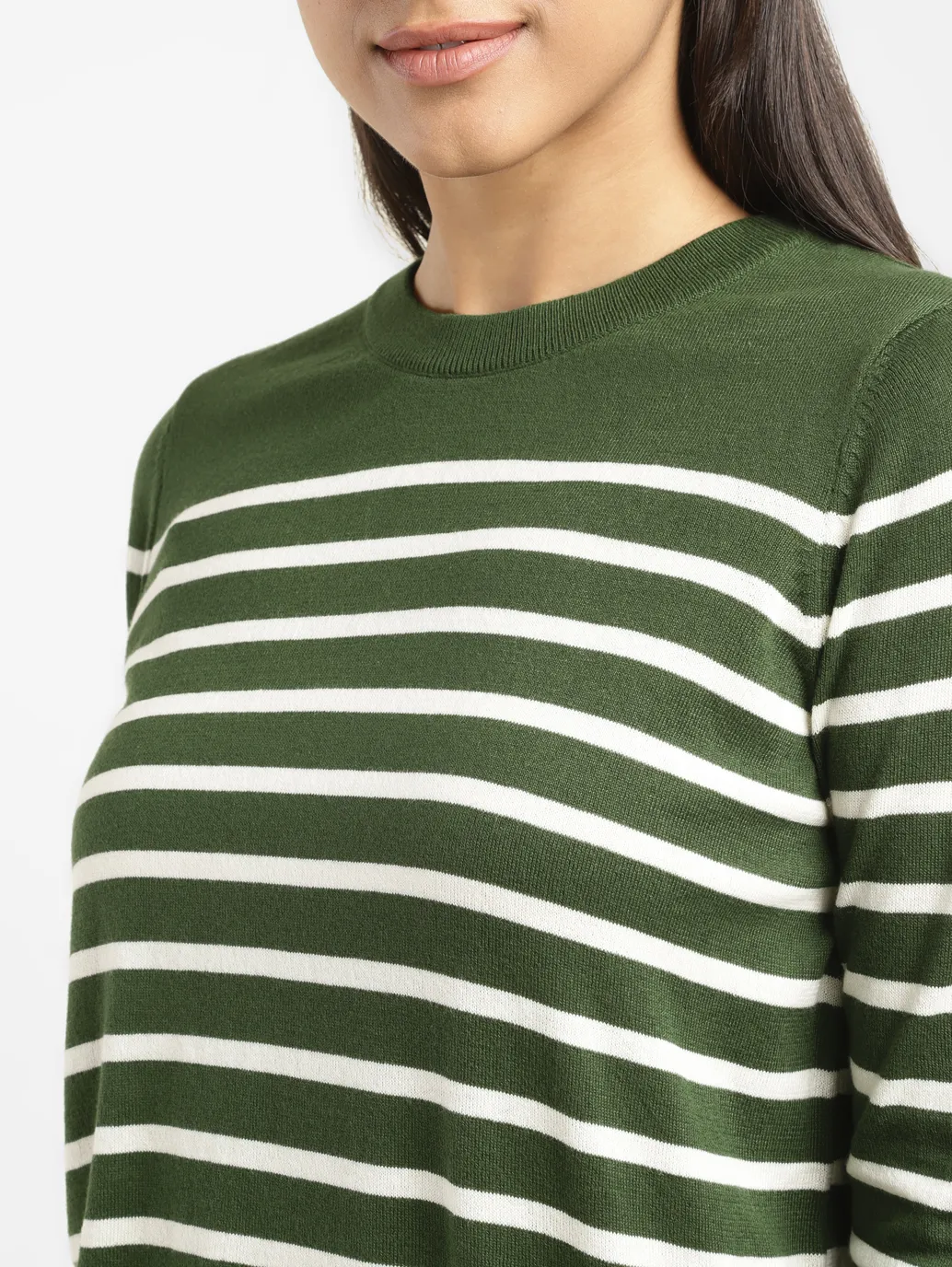 Women's Striped Green Crew Neck Sweater - Image 5