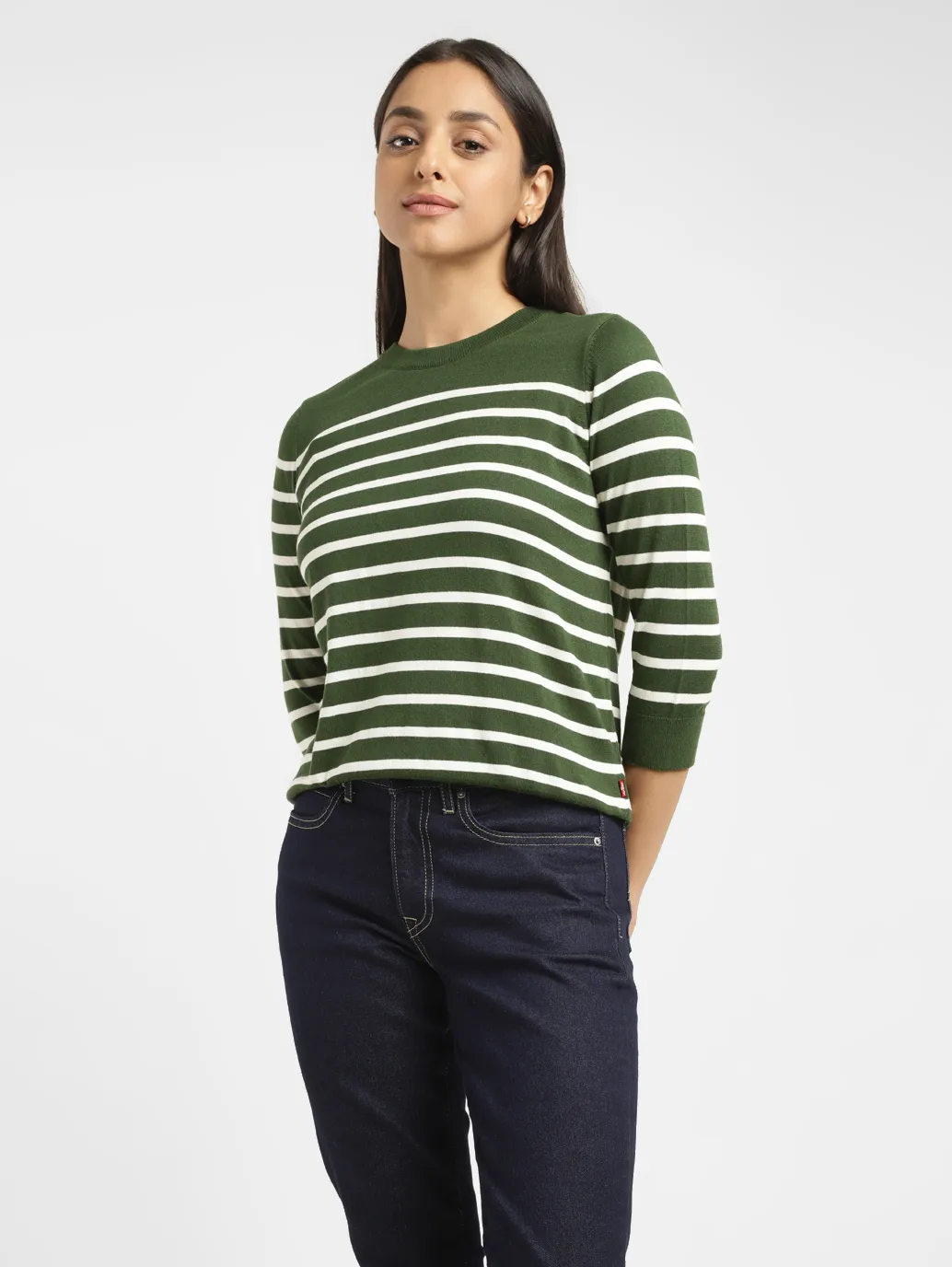 Women's Striped Green Crew Neck Sweater - Image 6