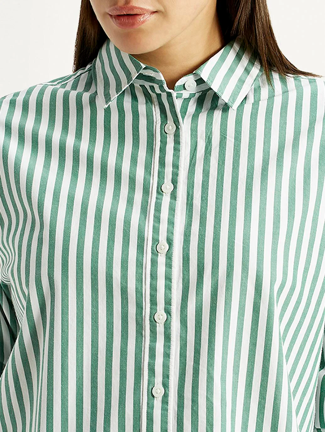 Women's Striped Green Relaxed Fit Poplin Shirt - Image 4