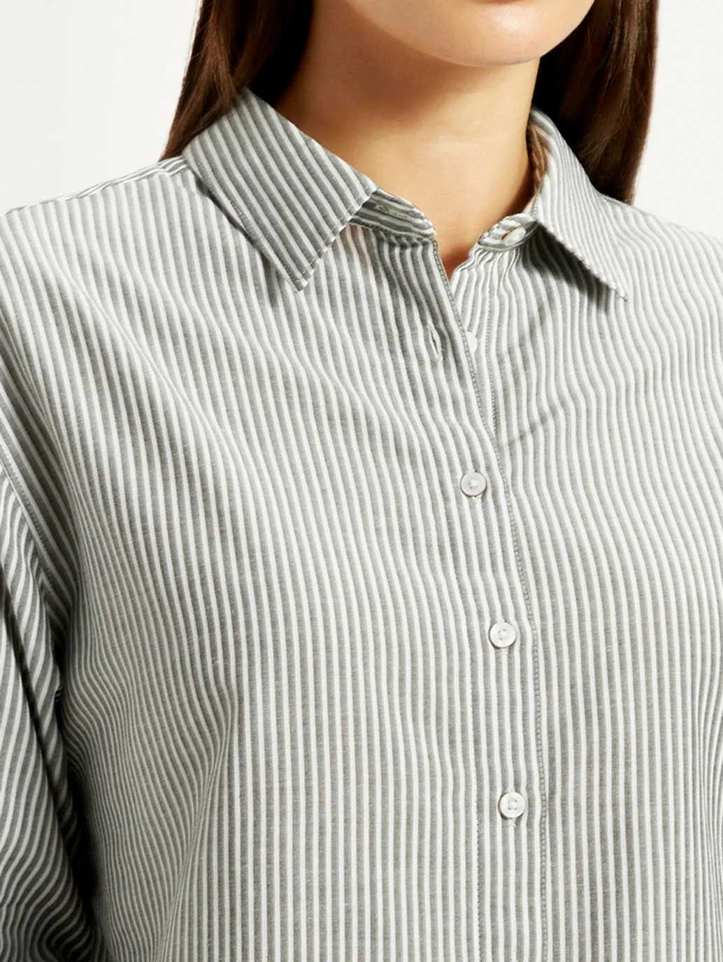Women's Striped Grey Relaxed Fit Shirt - Image 5