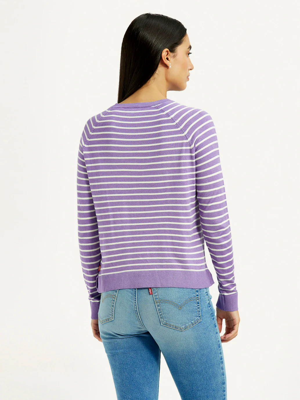 Women's Striped Lavender Crew Neck T-shirt - Image 2