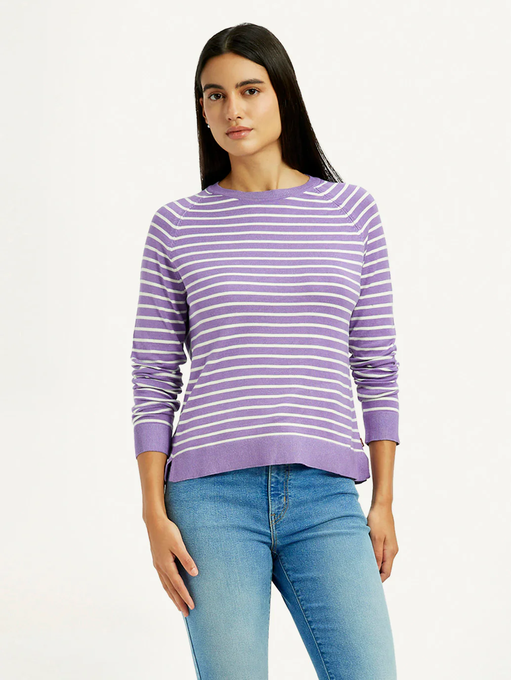 Women's Striped Lavender Crew Neck T-shirt - Image 5