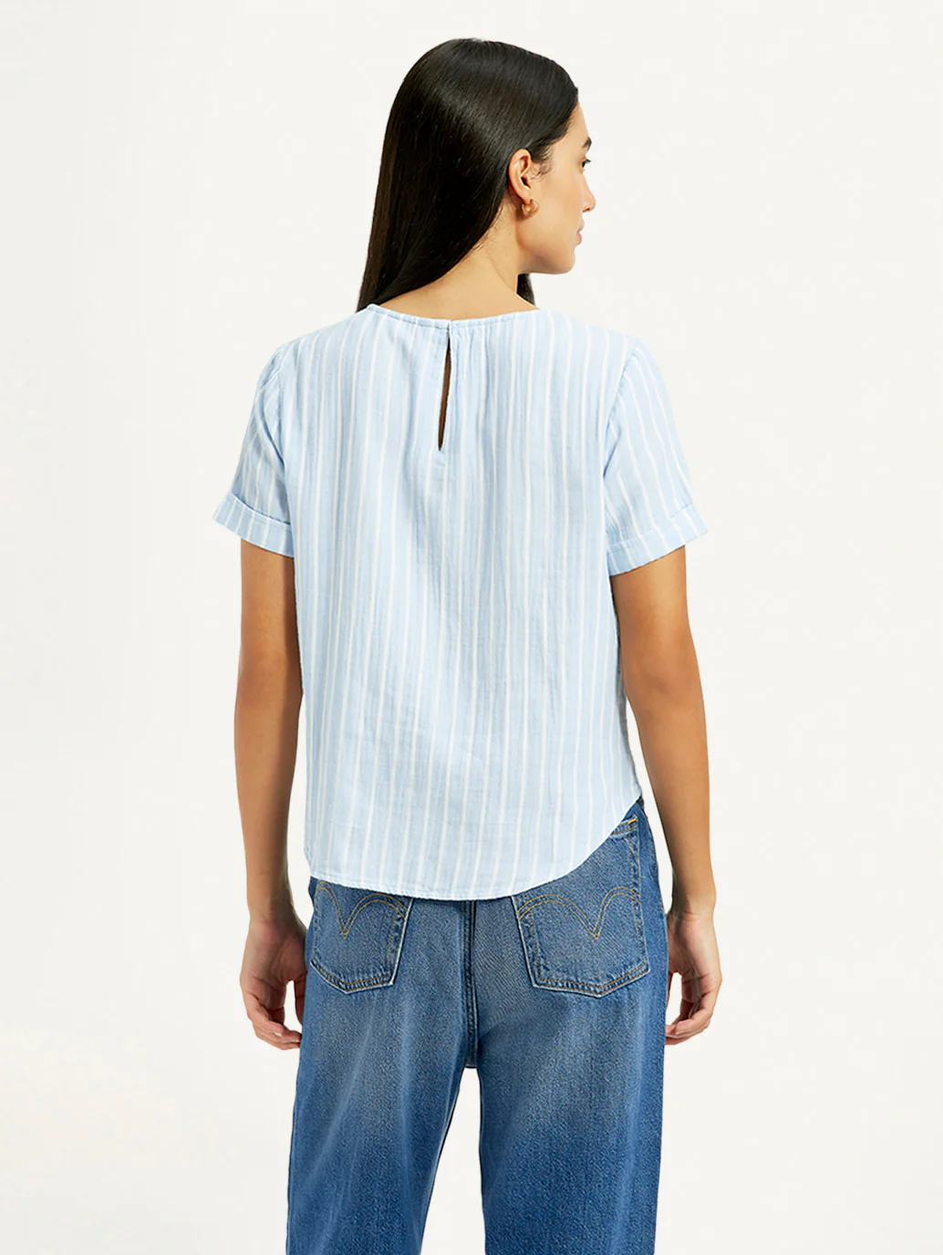 Women's Striped Light Blue Regular Fit Top - Image 2