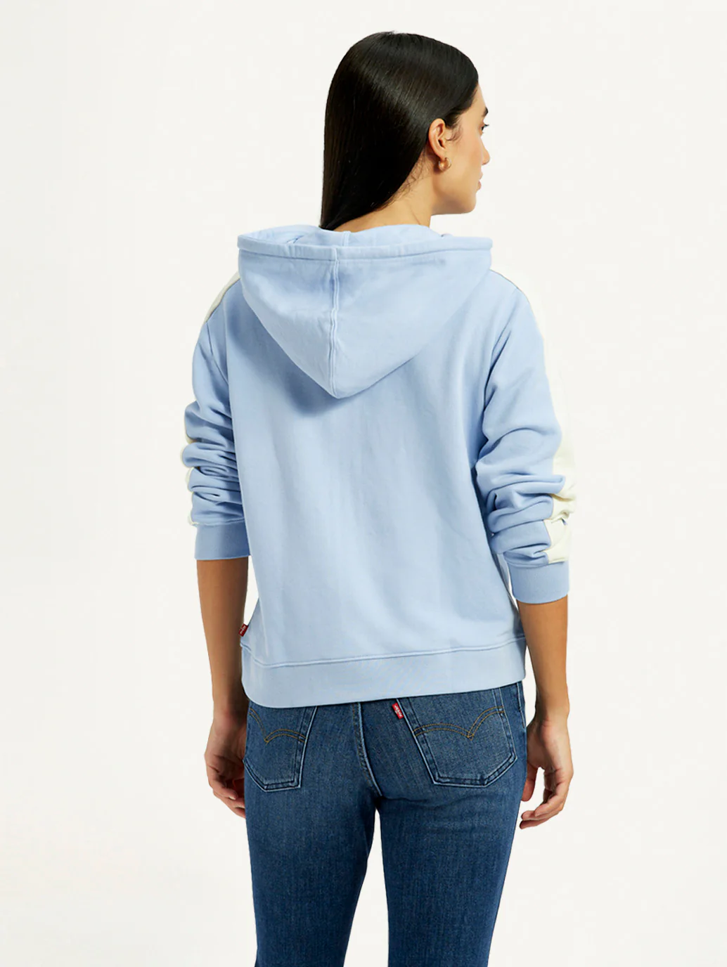 Women's Striped Light Blue Hooded Sweatshirt - Image 3