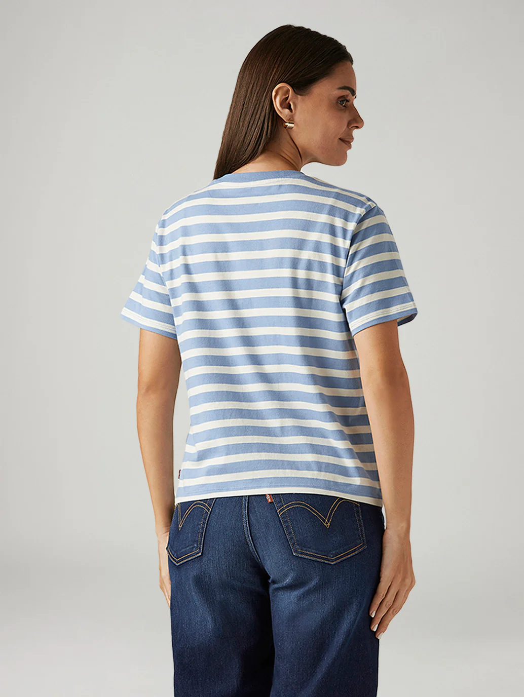 Women's Striped Light Blue Relaxed Fit T-shirt - Image 3