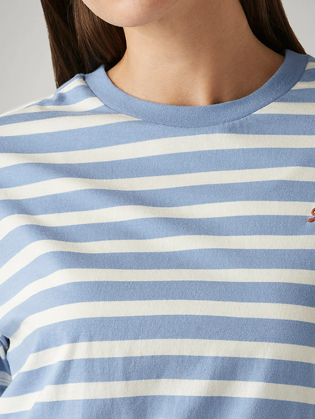 Women's Striped Light Blue Relaxed Fit T-shirt - Image 4