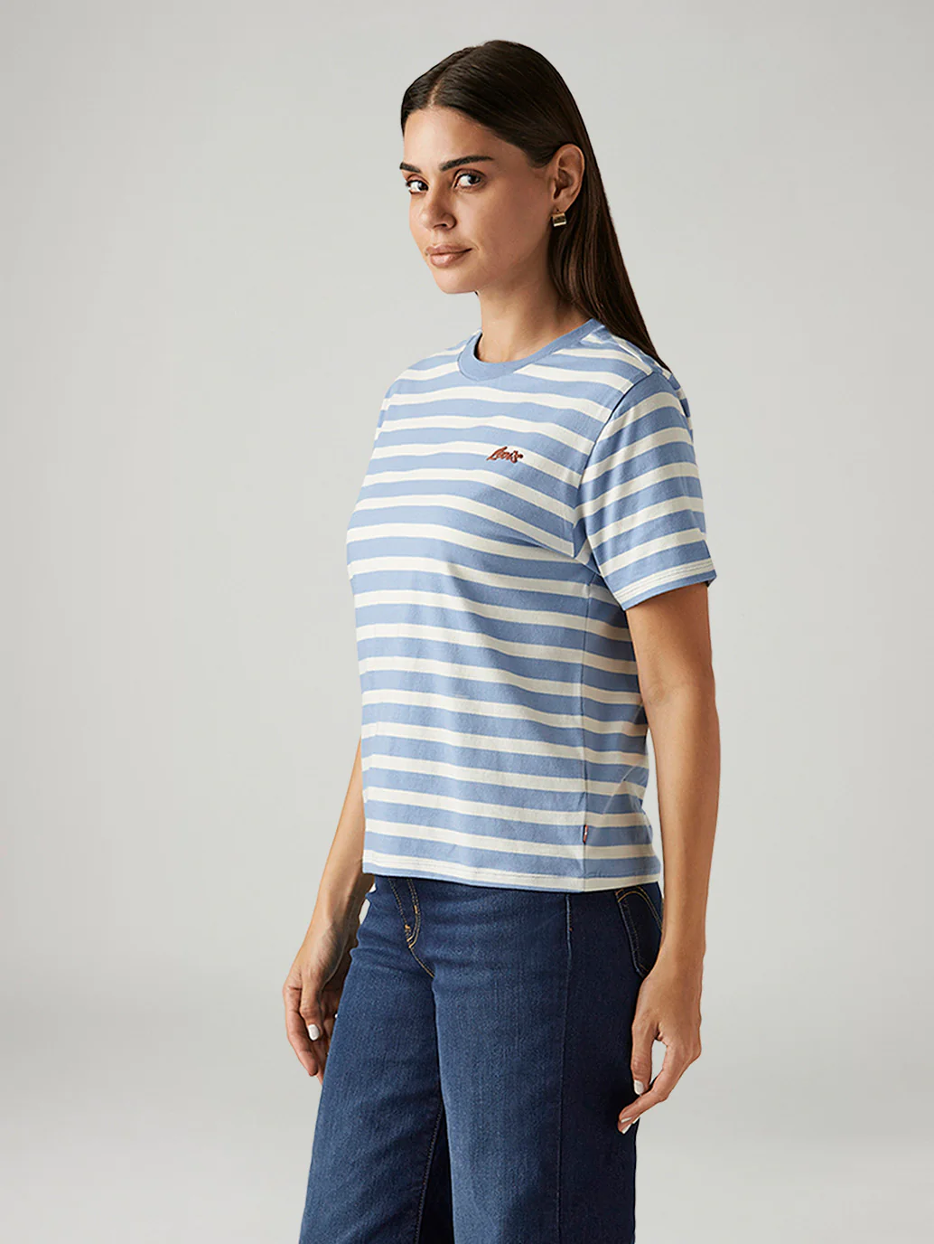 Women's Striped Light Blue Relaxed Fit T-shirt - Image 5