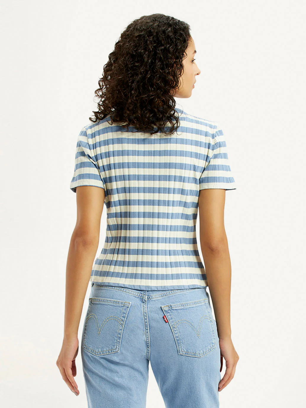 Women's Striped Light Blue Scoop Neck Top - Image 3