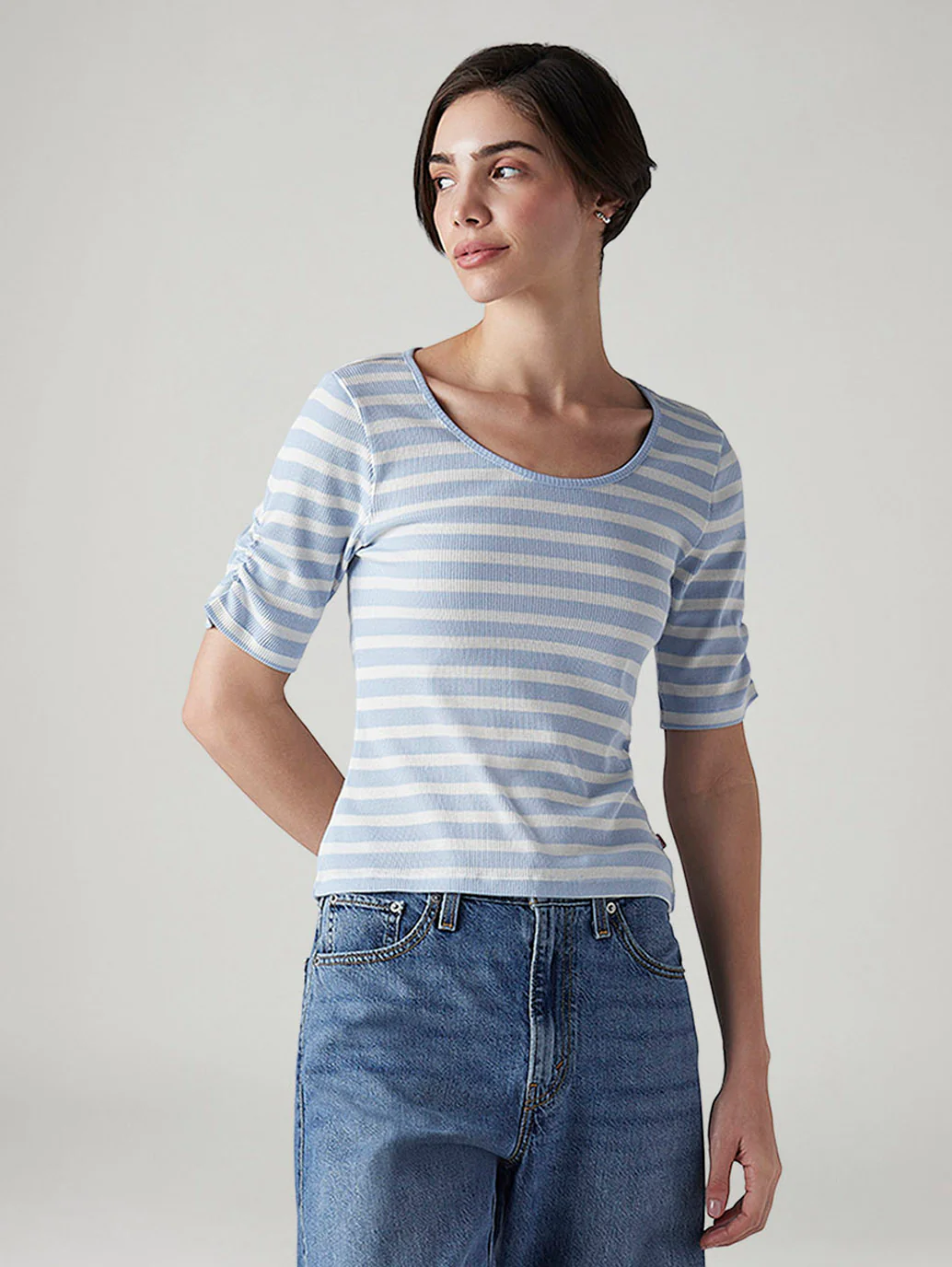 Women's Striped Light Blue Scoop Neck Top