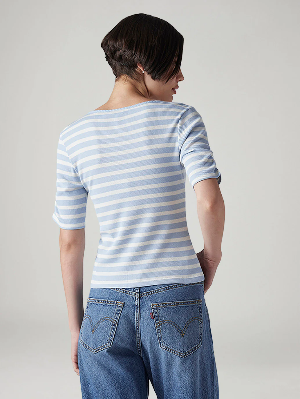 Women's Striped Light Blue Scoop Neck Top - Image 3