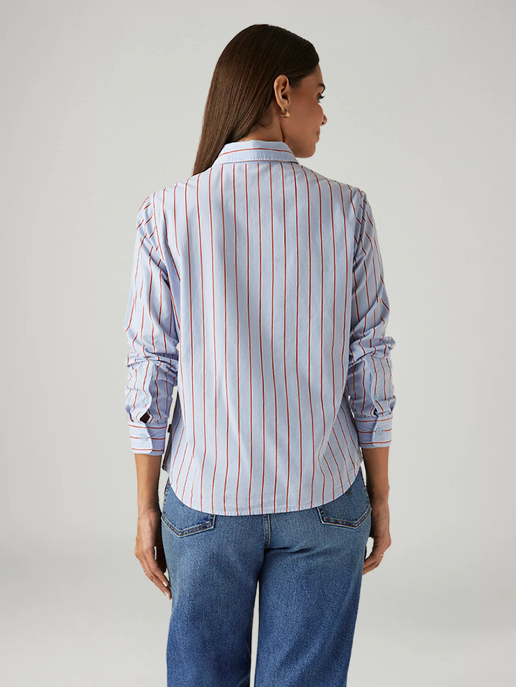 Women's Striped Light Blue Slim Fit Shirt - Image 2
