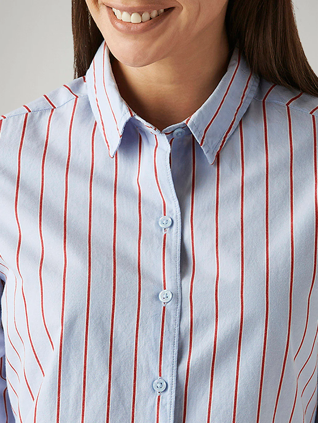 Women's Striped Light Blue Slim Fit Shirt - Image 3