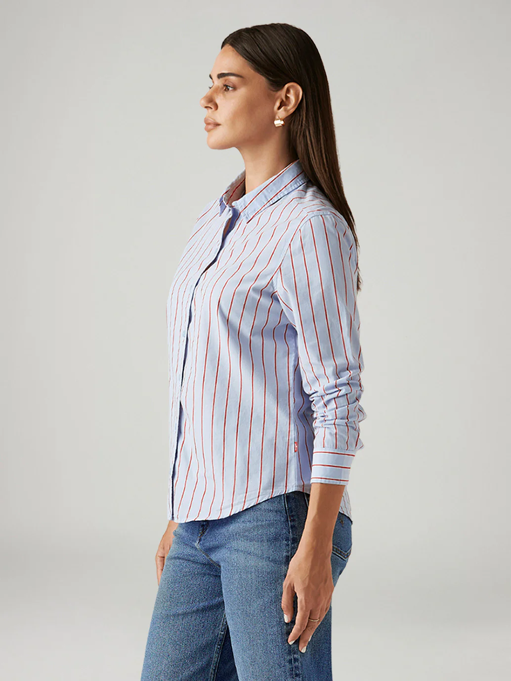 Women's Striped Light Blue Slim Fit Shirt - Image 4