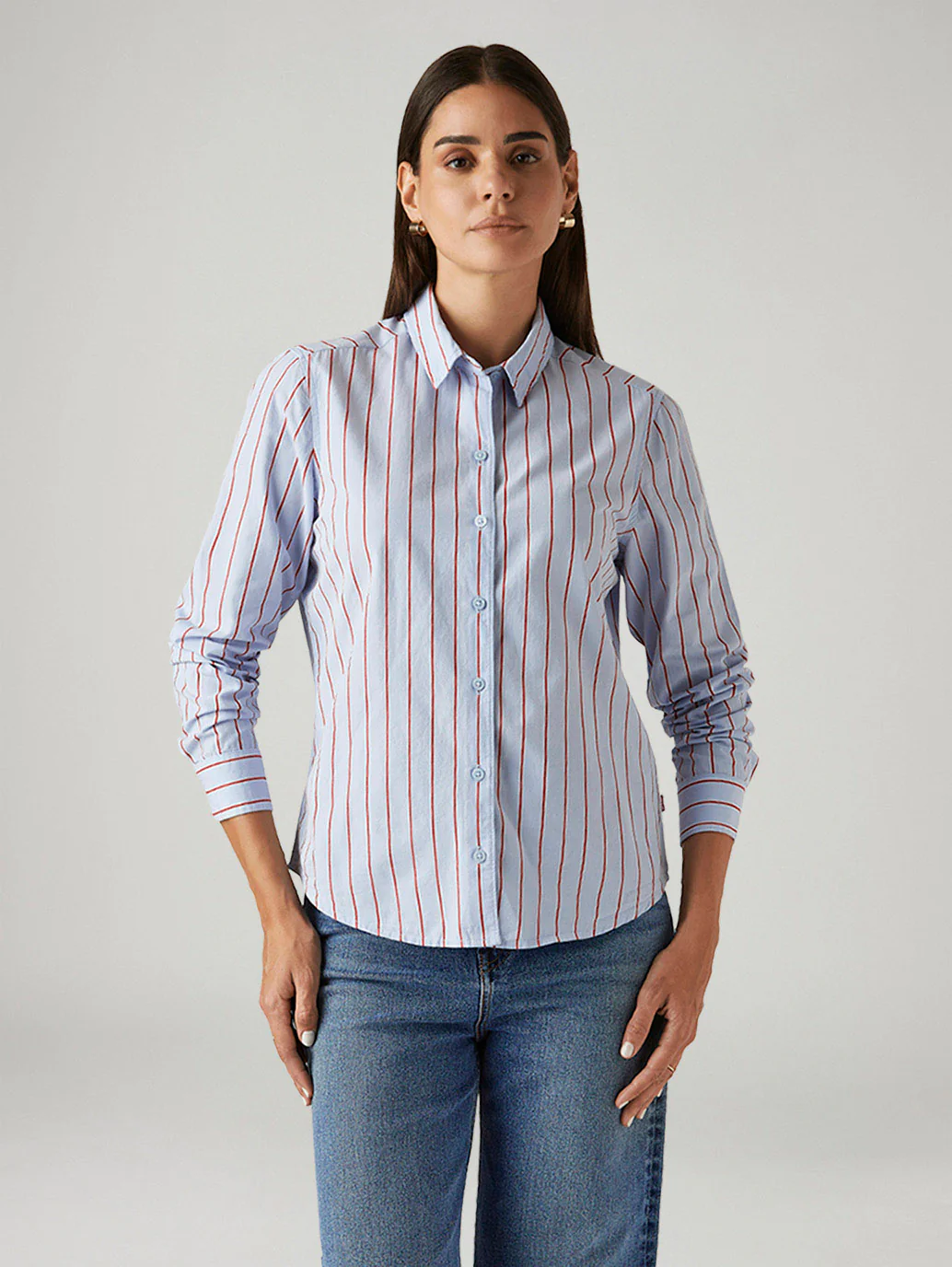Women's Striped Light Blue Slim Fit Shirt - Image 5
