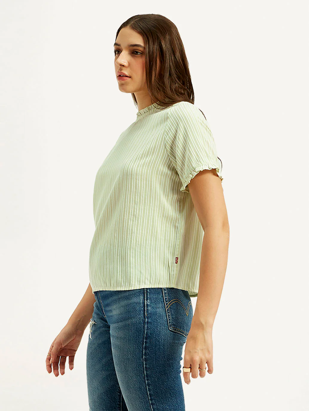 Women's Striped Light Green Collar Neck Top - Image 5