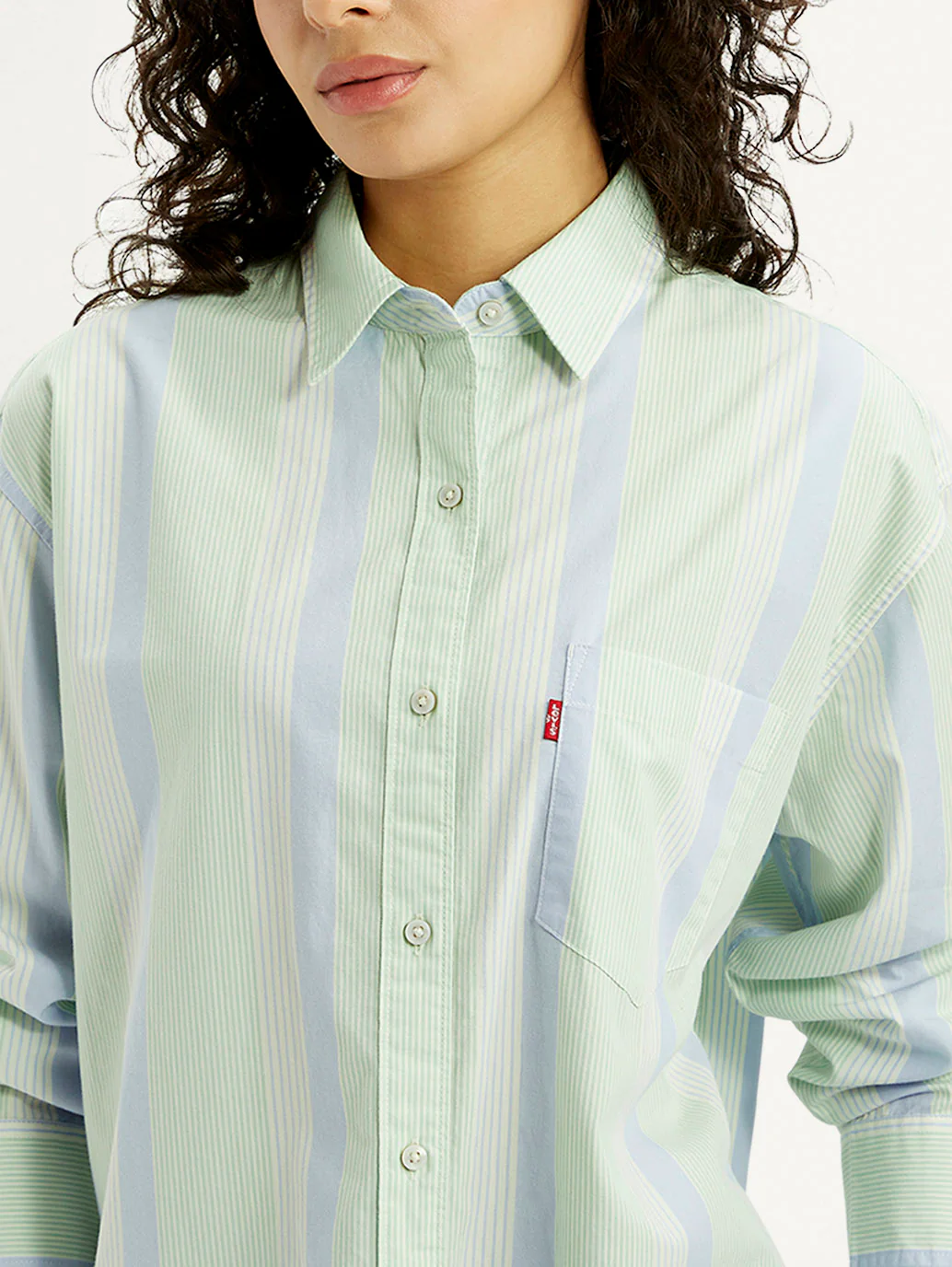 Women's Striped Light Green Relaxed Fit Shirt - Image 3