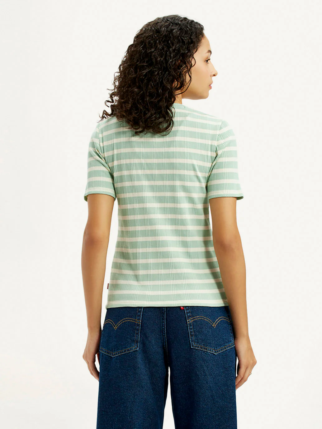 Women's Striped Light Green Slim Fit T-shirt - Image 3