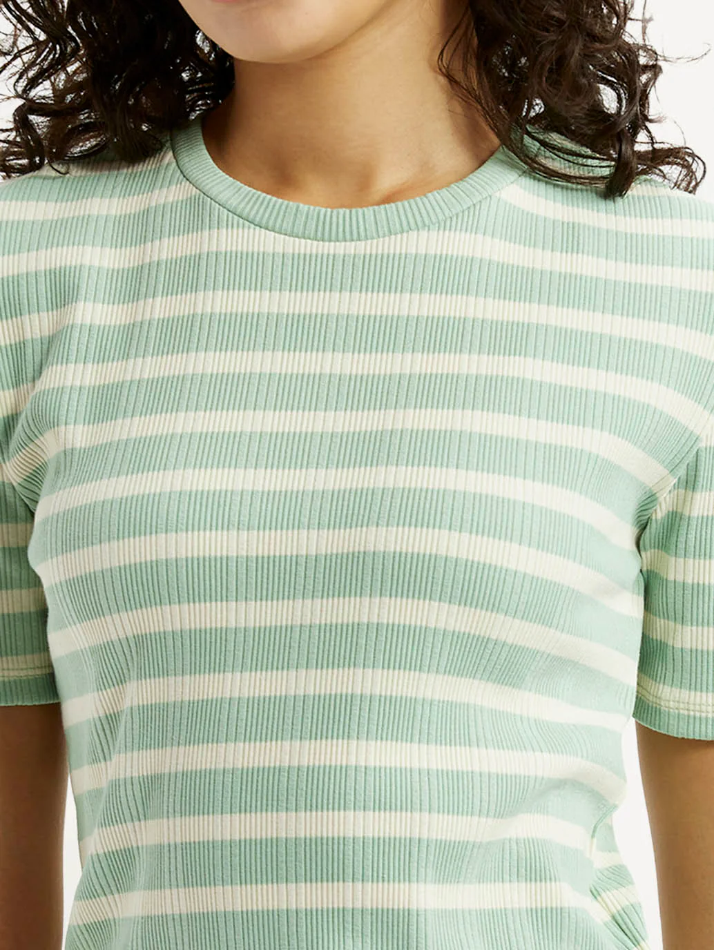 Women's Striped Light Green Slim Fit T-shirt - Image 4