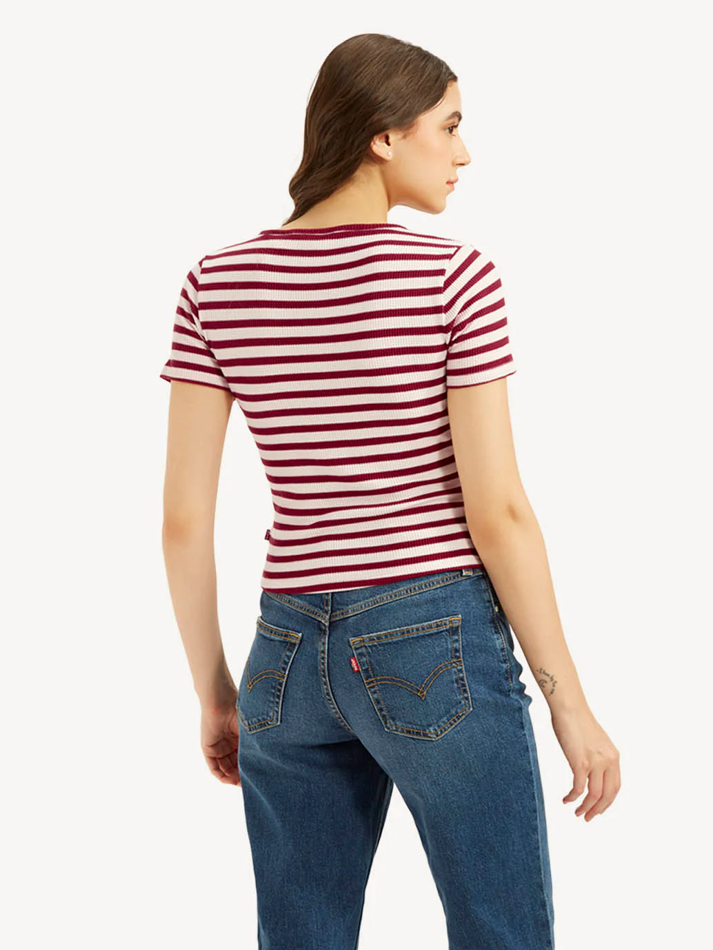 Women's Striped Red Round Neck Top - Image 2