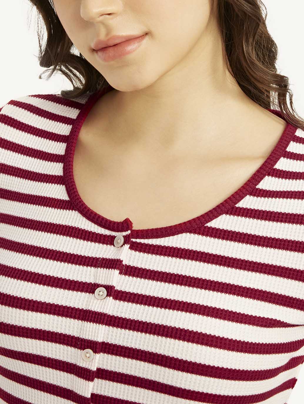 Women's Striped Red Round Neck Top - Image 3
