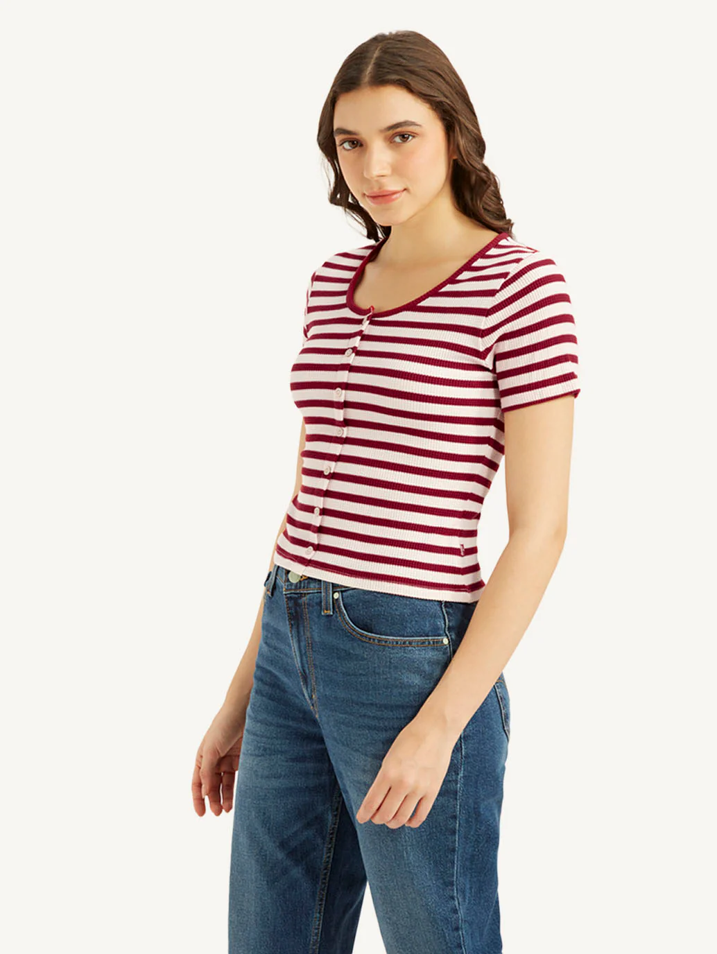 Women's Striped Red Round Neck Top - Image 4