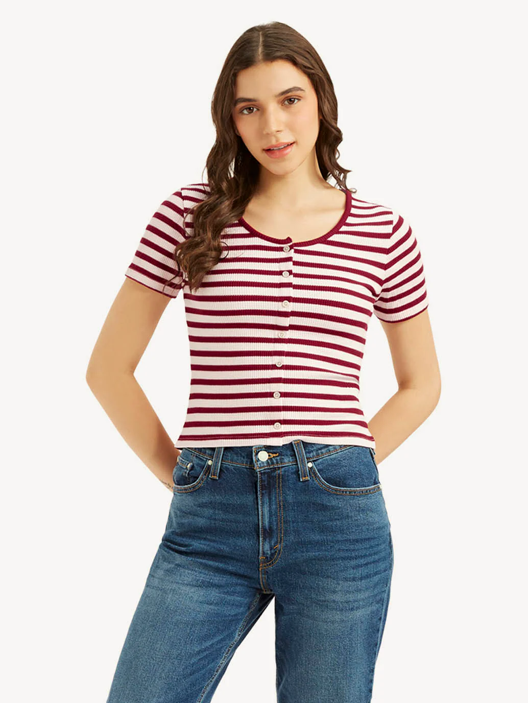 Women's Striped Red Round Neck Top - Image 5