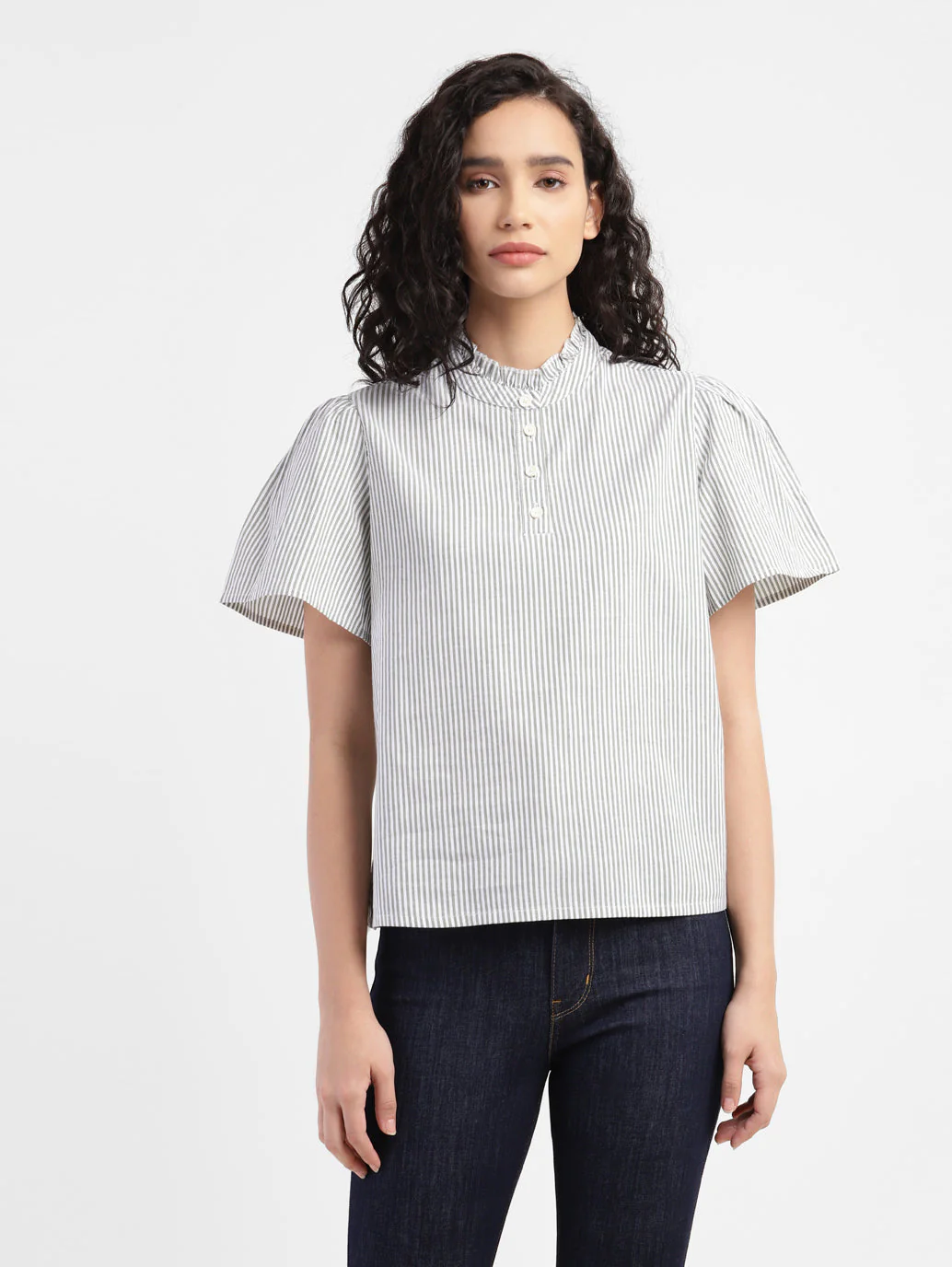 Women's Striped Band Neck Top - Image 2