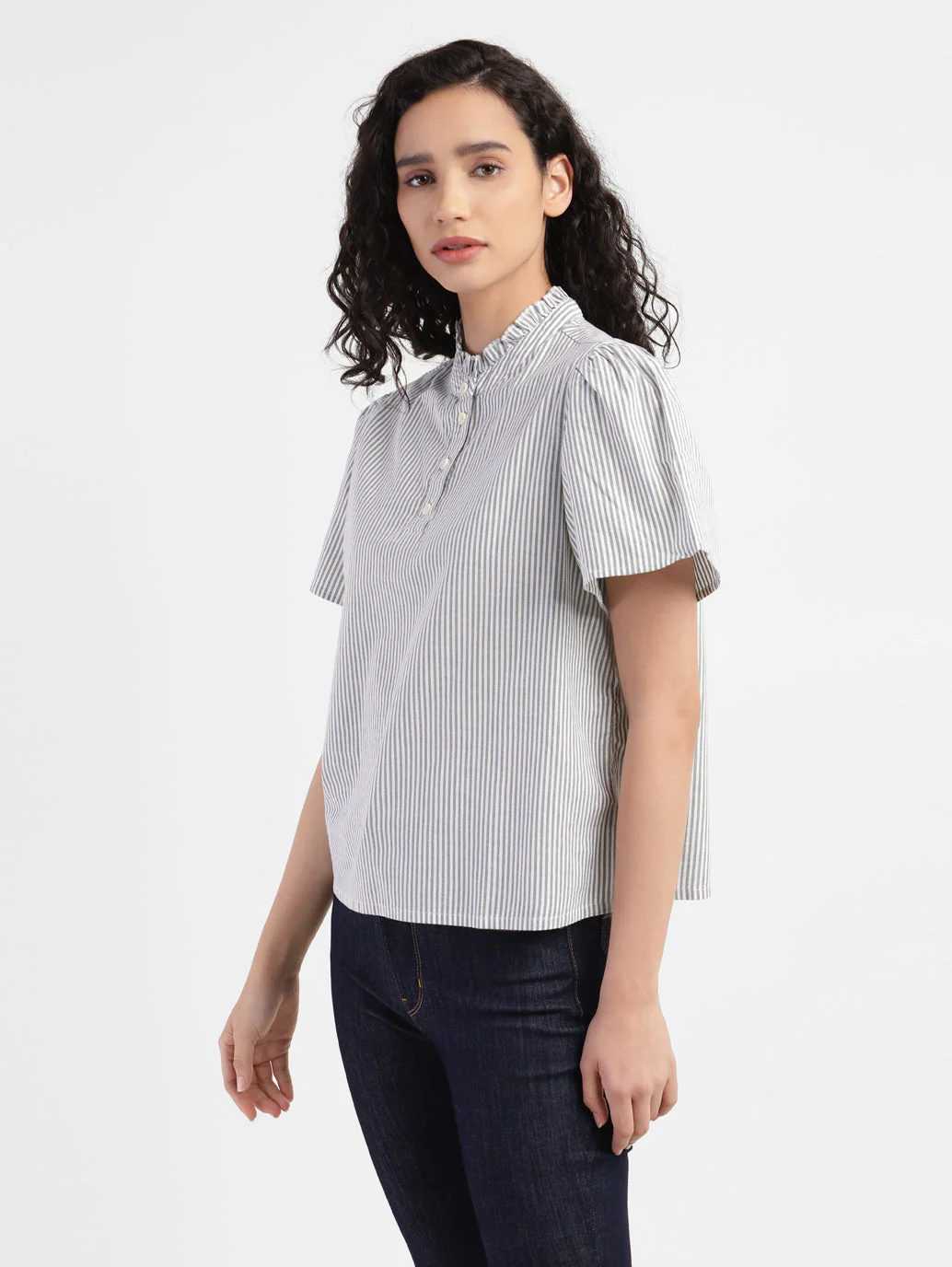 Women's Striped Band Neck Top - Image 4