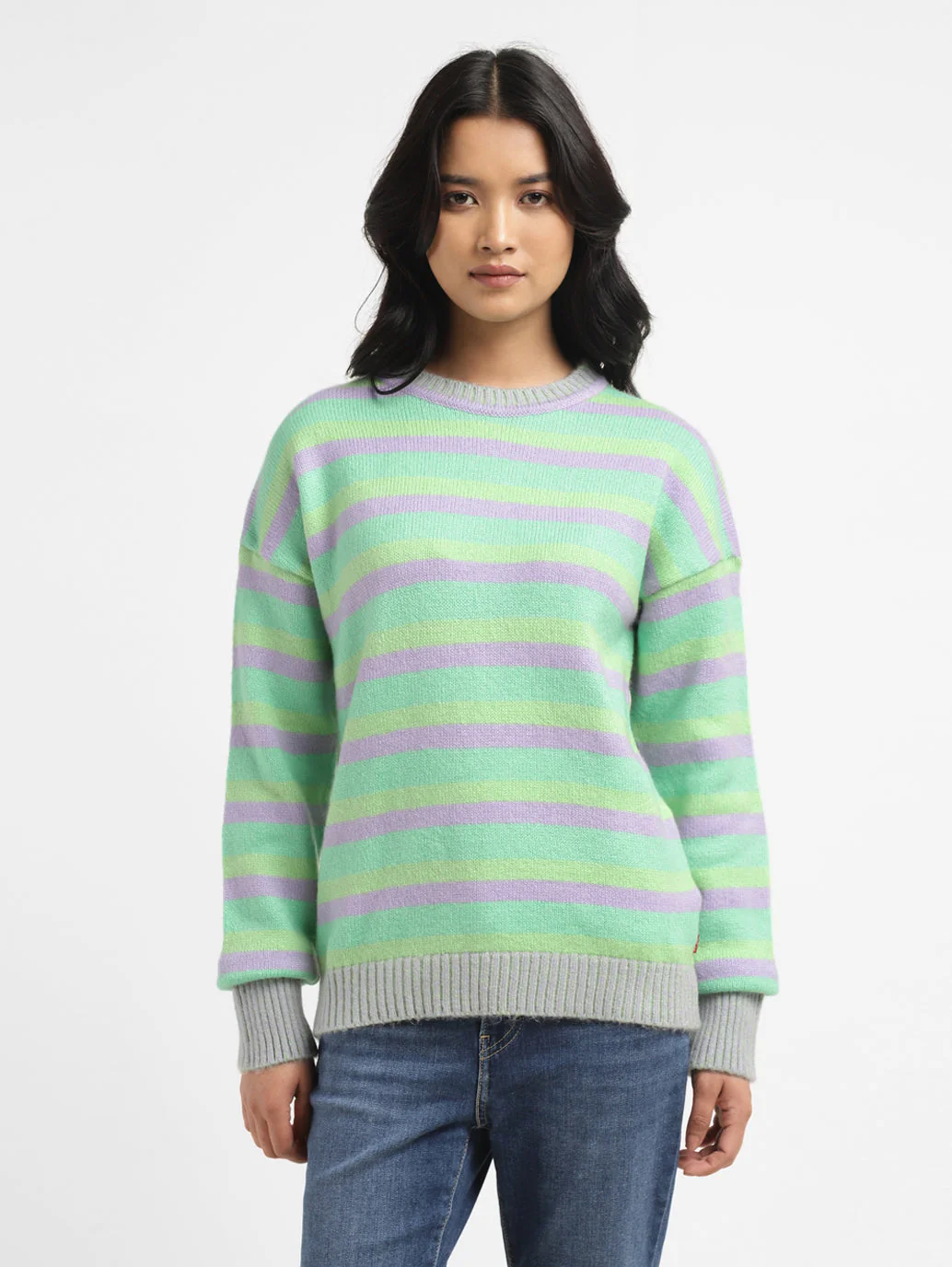 Women's Striped Multicolor Crew Neck Sweater - Image 2