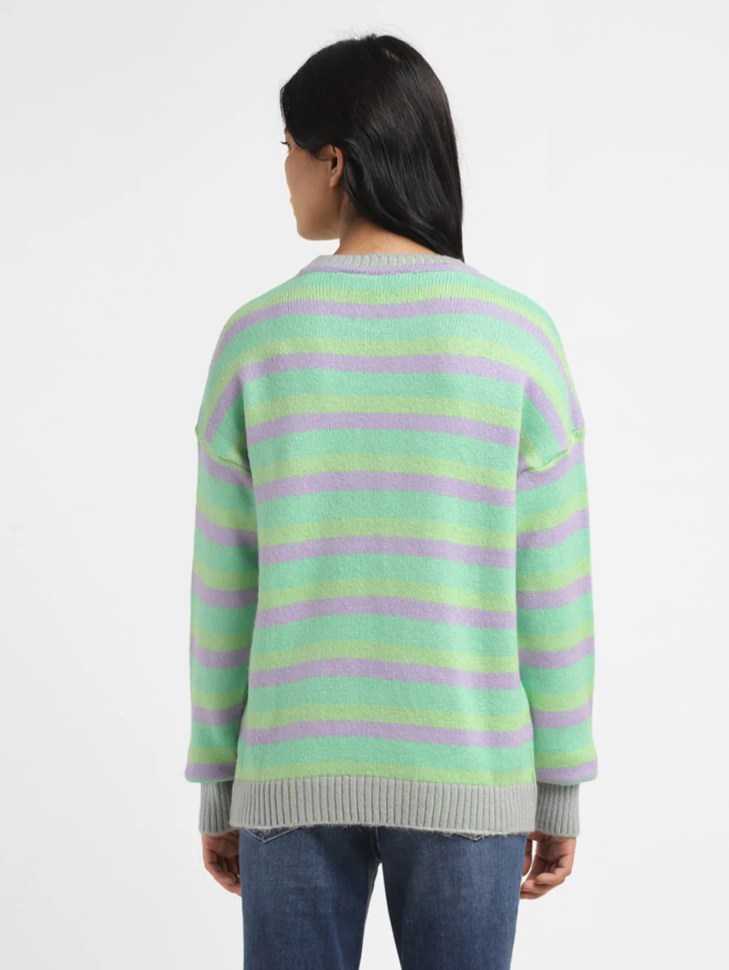 Women's Striped Multicolor Crew Neck Sweater - Image 3