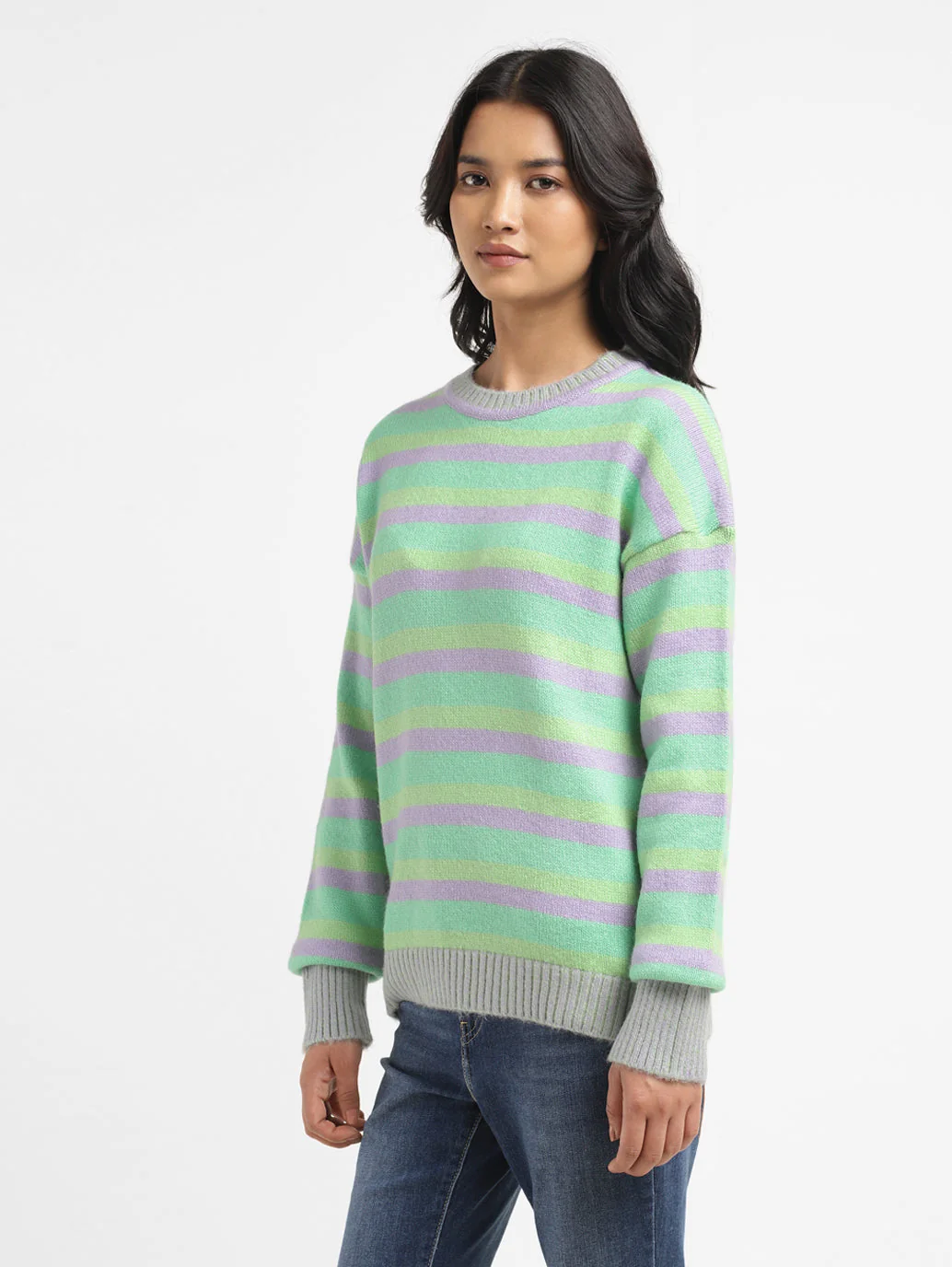 Women's Striped Multicolor Crew Neck Sweater - Image 4