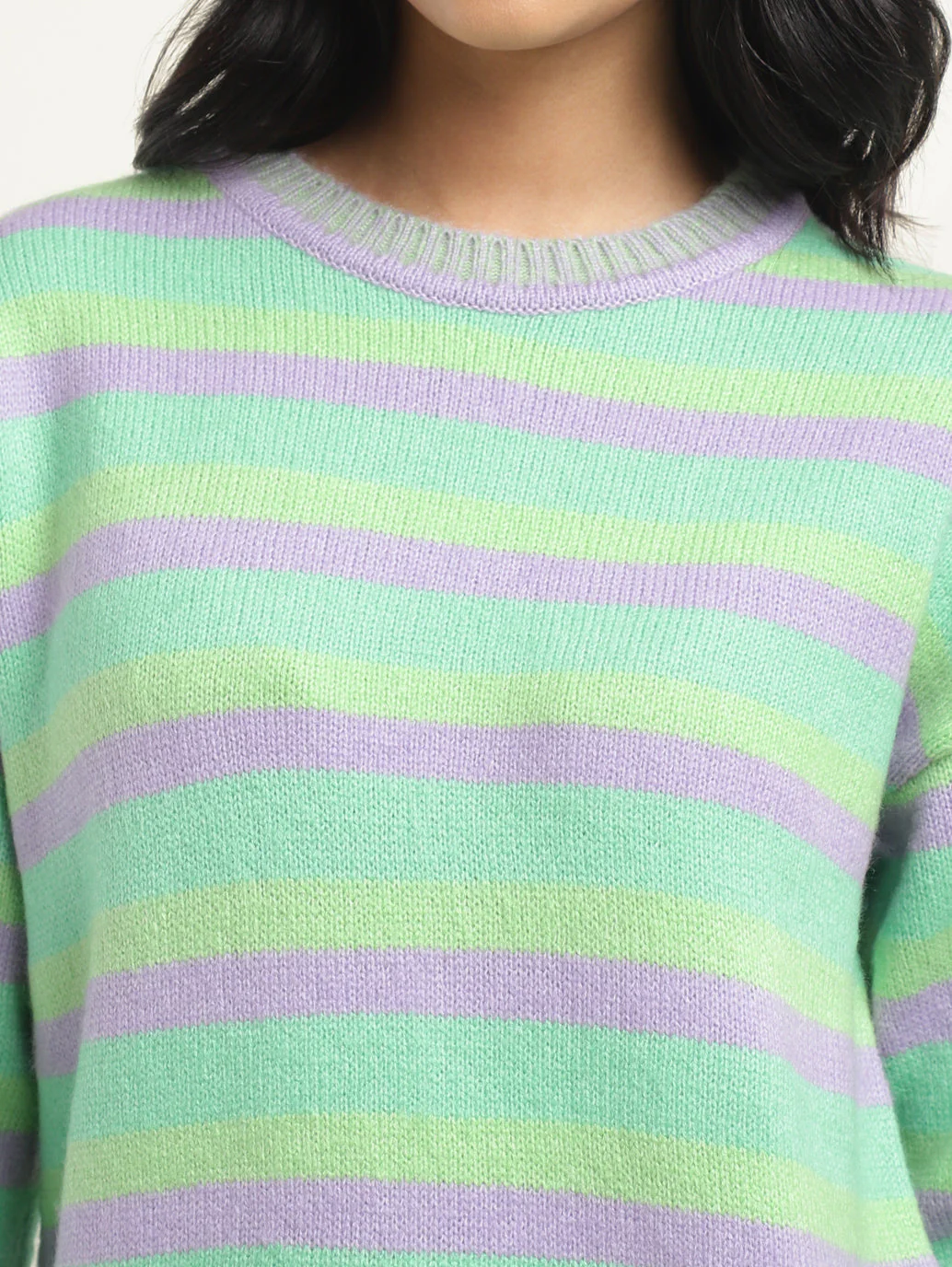 Women's Striped Multicolor Crew Neck Sweater - Image 5