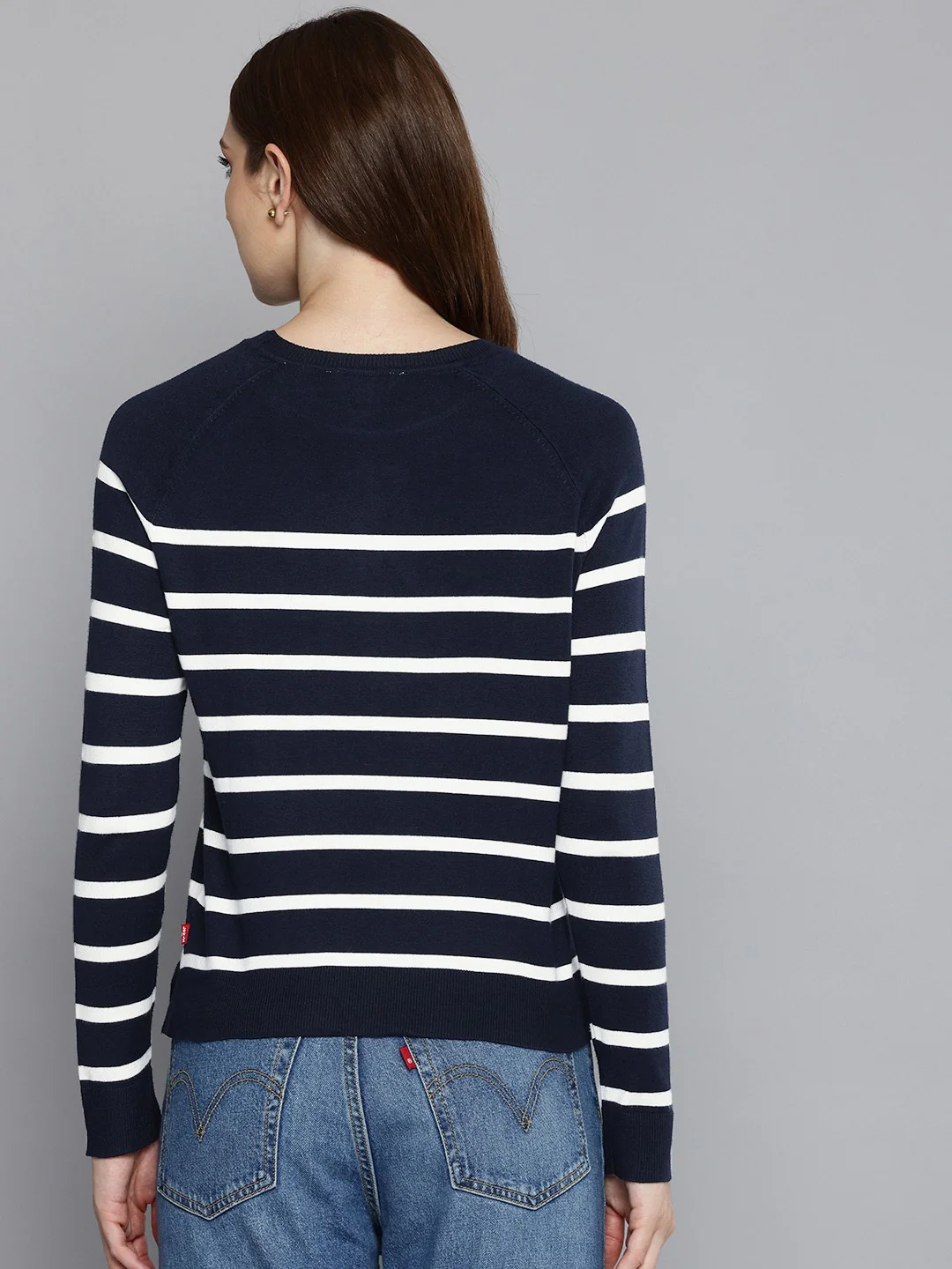 Women's Striped Navy Crew Neck Sweater - Image 2